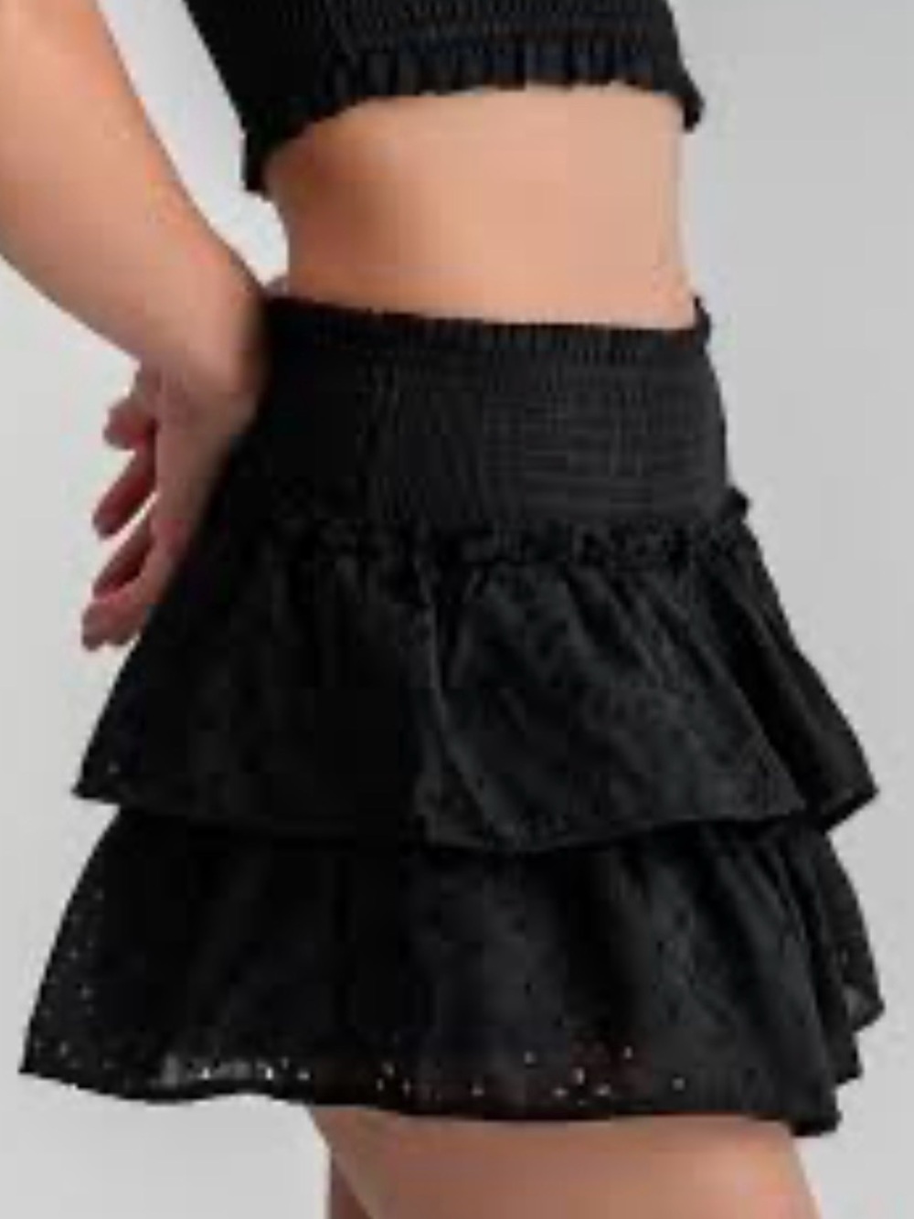 Aqua black cotton tiered eyelet skirt - size medium
